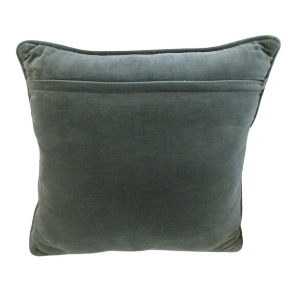 Vintage Floral Needlepoint Throw Pillow Gray Green Velvet Back Handcrafted GUC - Picture 5 of 16